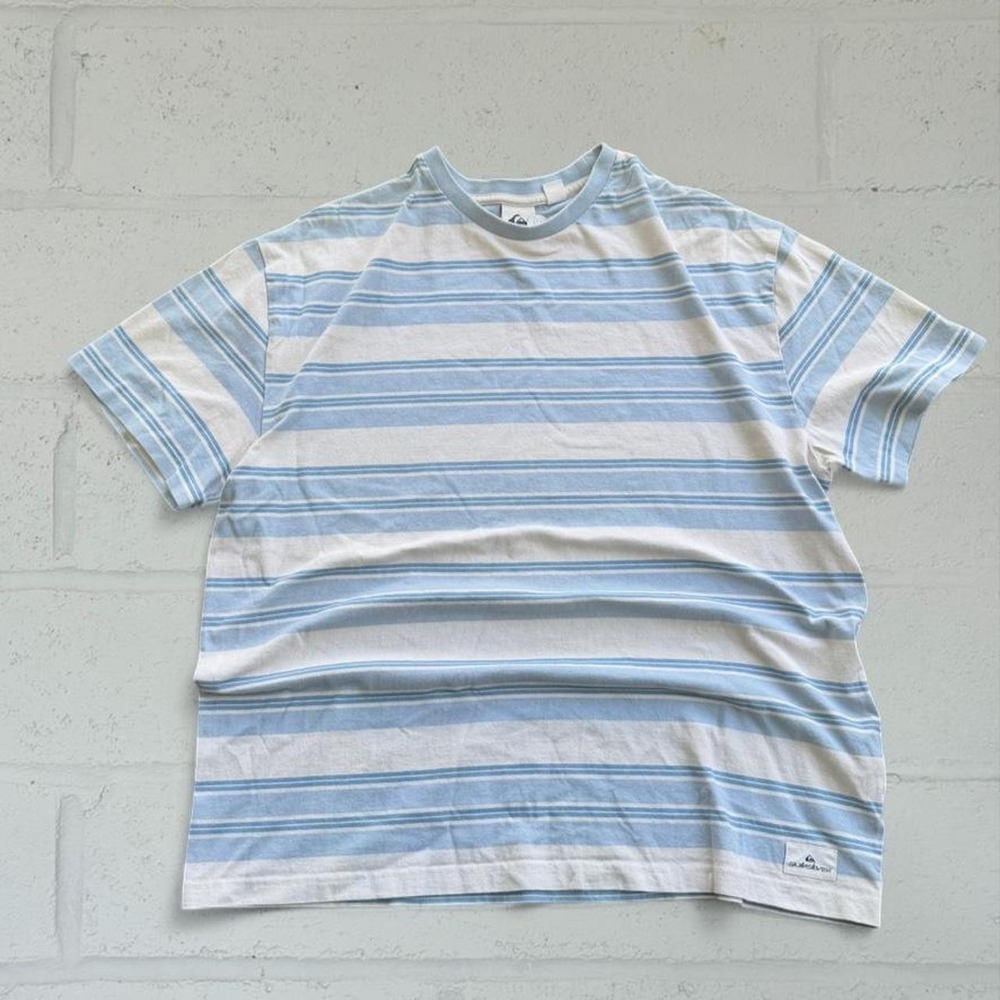 Quiksilver Striped Knit T-Shirt Mens XL Blue White Vertical Stripe Y2K Surfcore